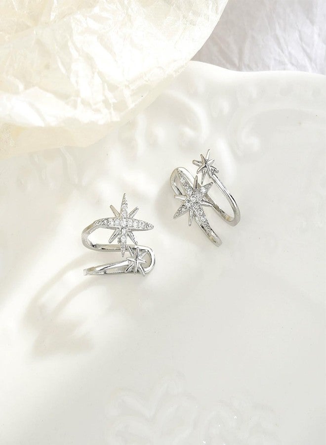WZNBBOY 925 Sterling Silver Starburst Ear Cuff Earrings Boho Crystal Northstar Non Piercing Earrings Dainty Hexagram CZ Ear Clip Wrap Around Sparkling Star Cartilage Cuff Earrings for Women - Image 4